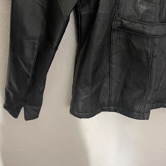 Vintage Jacket Size 2X Plus Patchwork Black Leather Y2K 90s Grunge Hippie - Picture 15 of 16